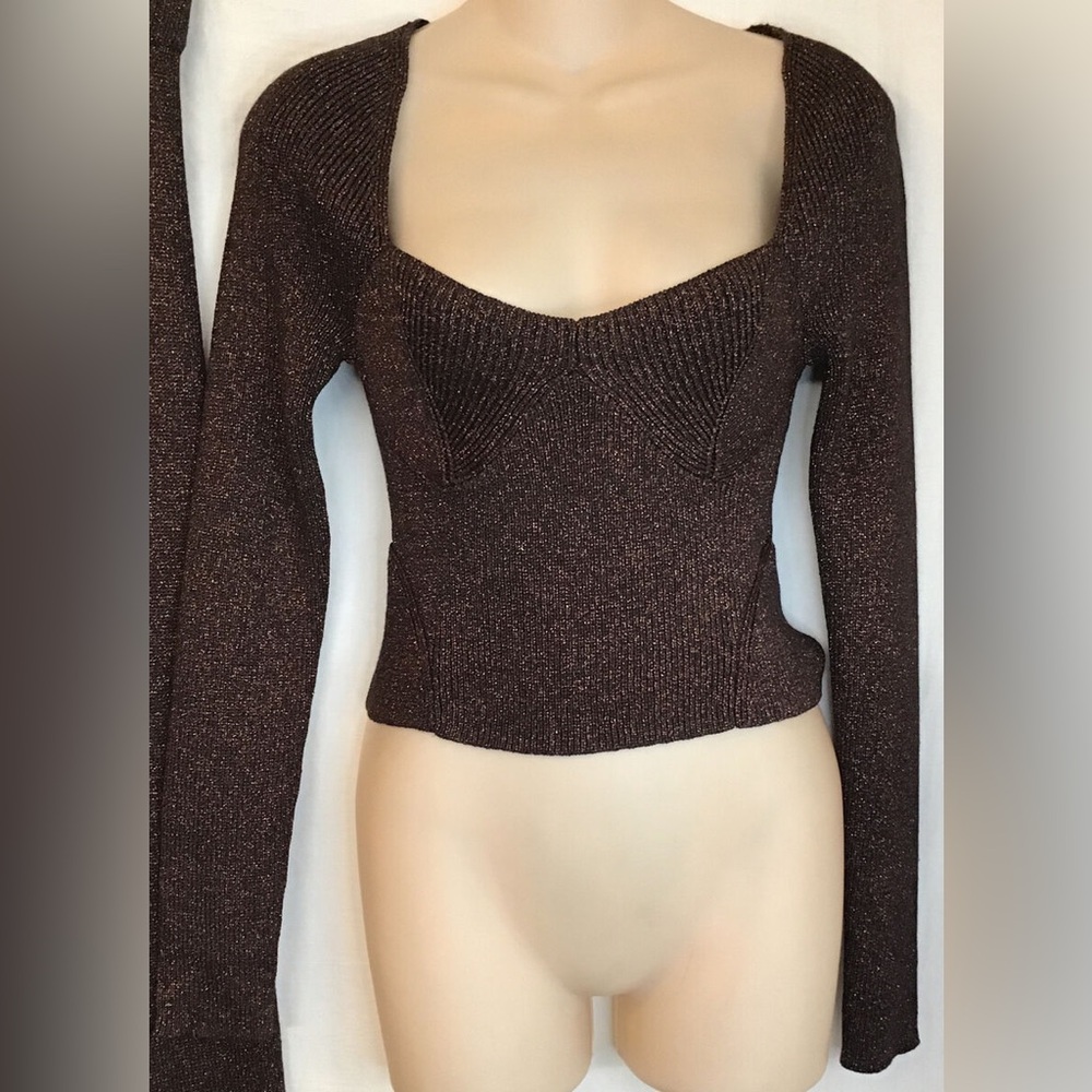 NWOT Staud Sparkly Long Sleeve Knit Bustier Top